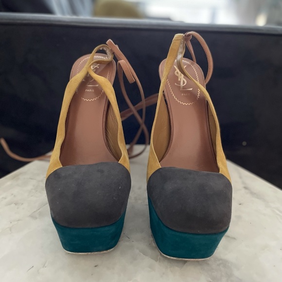 YSL size 9 suede platform tie up pumps - Picture 2 of 5
